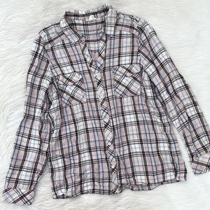Soft Joie Plaid Button Up Shirt Beige